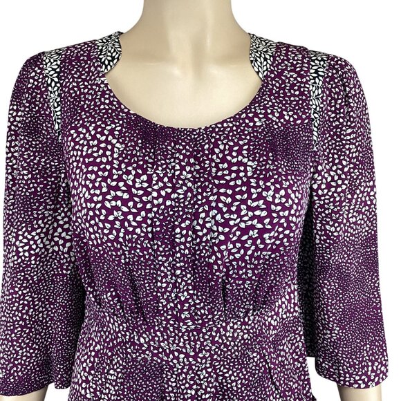 Leifsdottir Anthropologie Top Size 0 Purple & White Leaf Print Silk - Picture 4 of 7